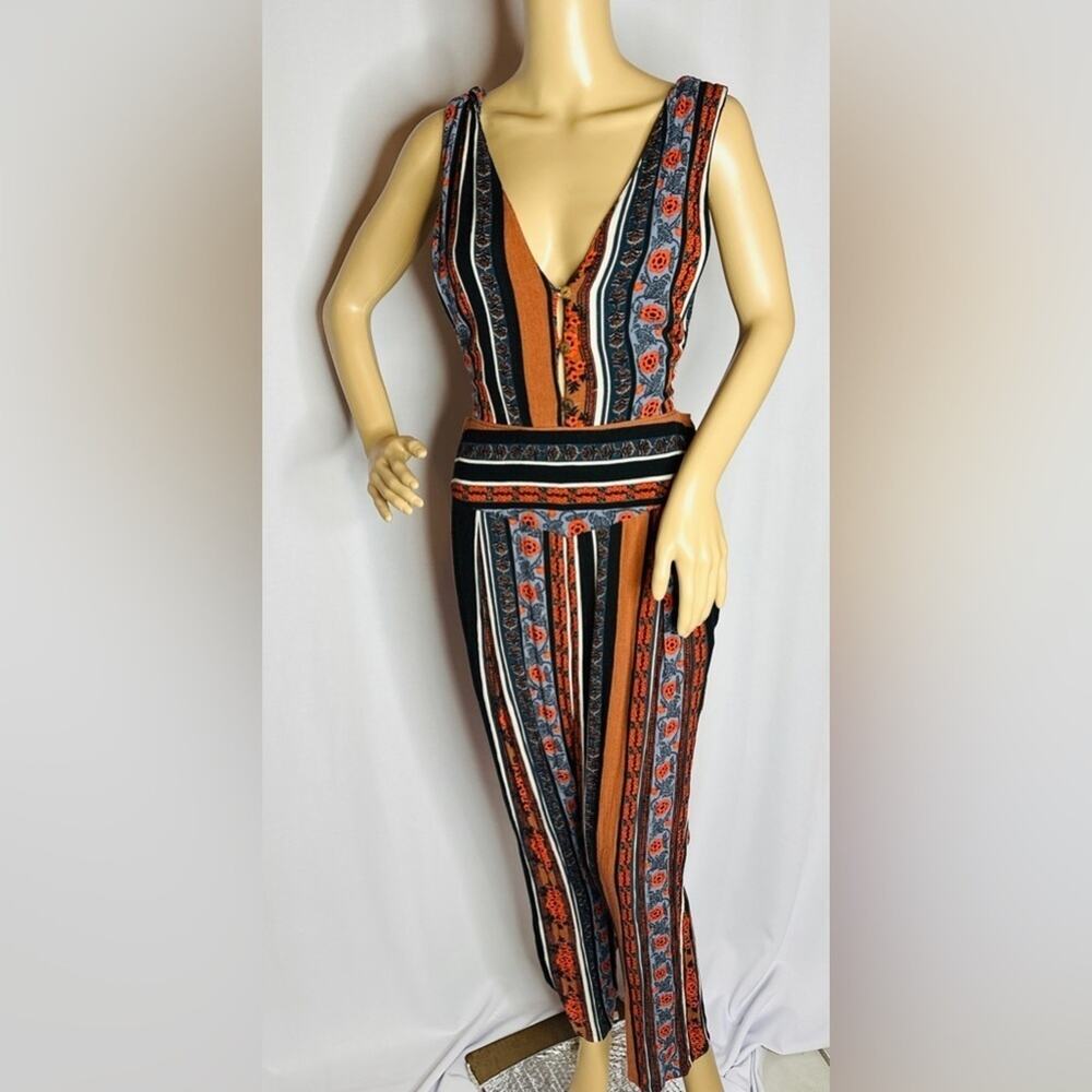 Urban Outfitters Boho Jumpsuit – Striped Floral Print, Adjustable Tie, Petite